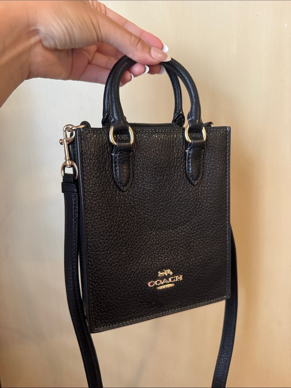 Coach Black Pebbled Leather Mini Shopper with Gold Hardware